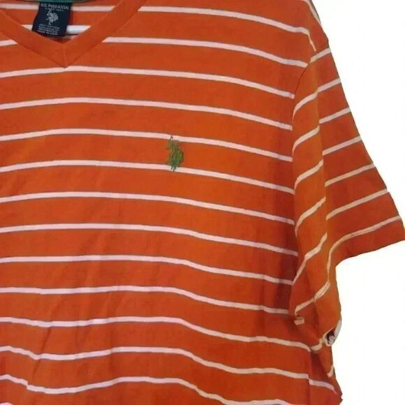 US Polo Association Men's Orange & White Striped Cotton Knit V-Neck Short Sleeve - Picture 4 of 8